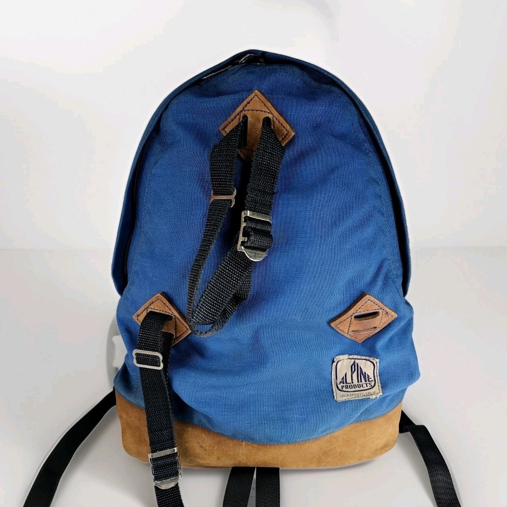 Vtg 70s Alpine Products Leather Bottom Two Pocket Design Backpack Camping Hiking